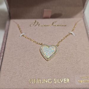 Sterling Silver Opal Heart Necklce